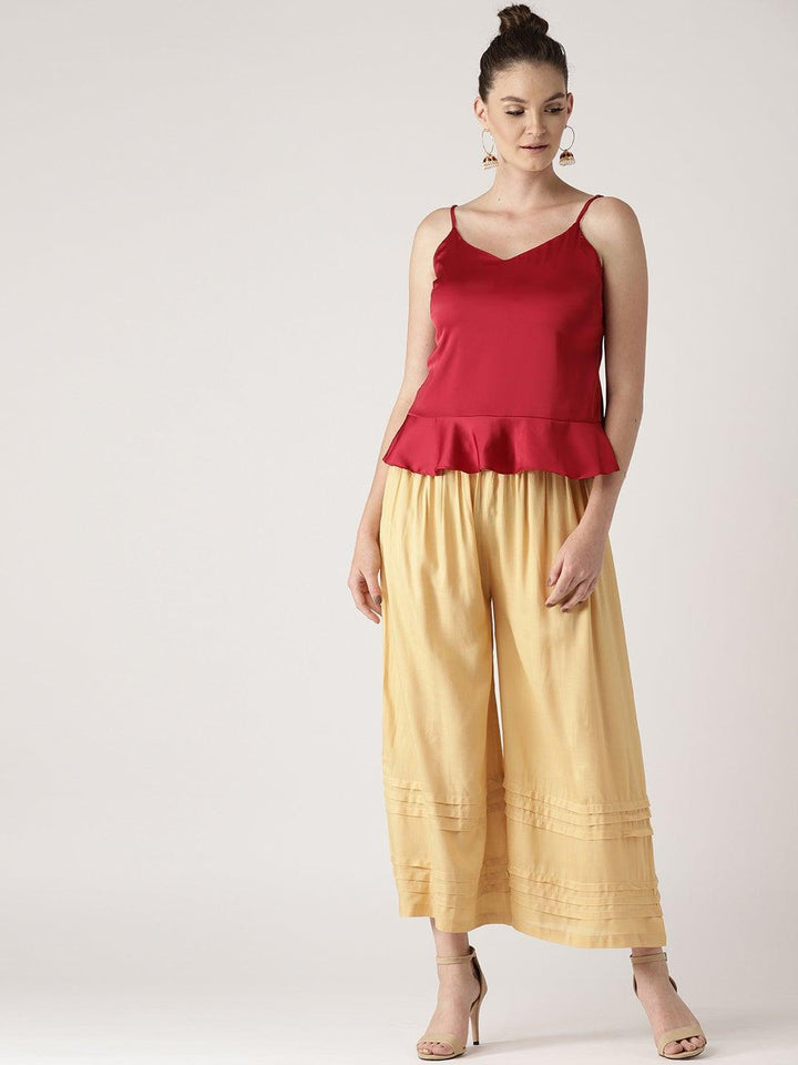 Beige Solid Rayon Palazzos