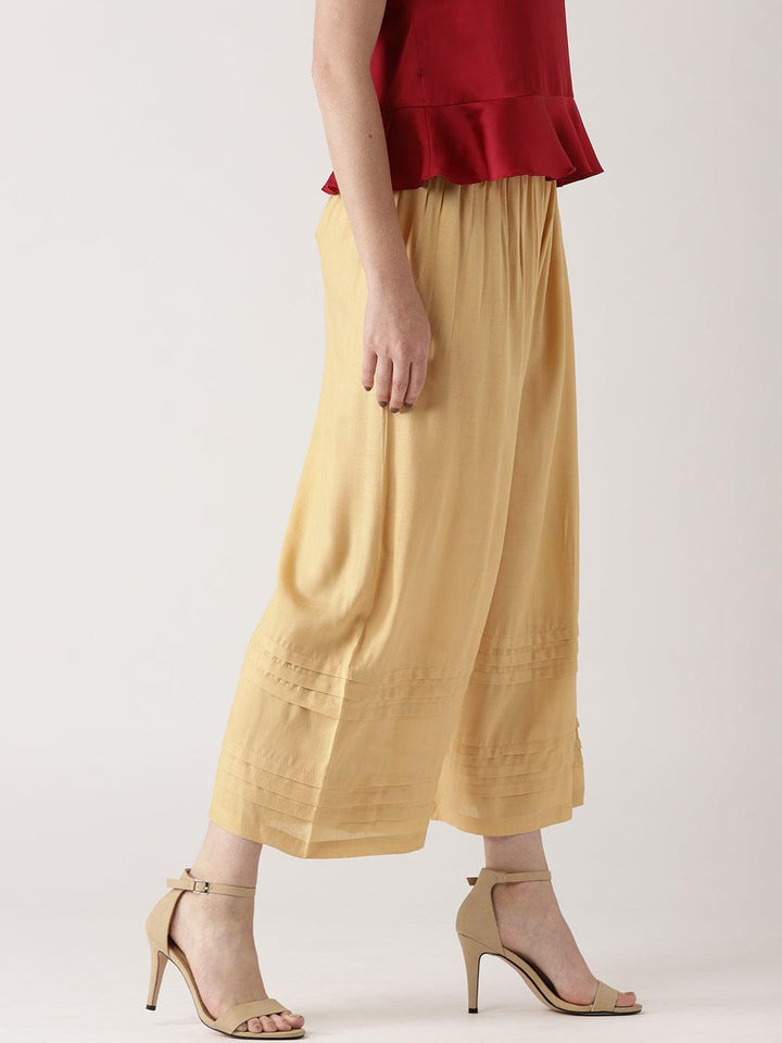 Beige Solid Rayon Palazzos