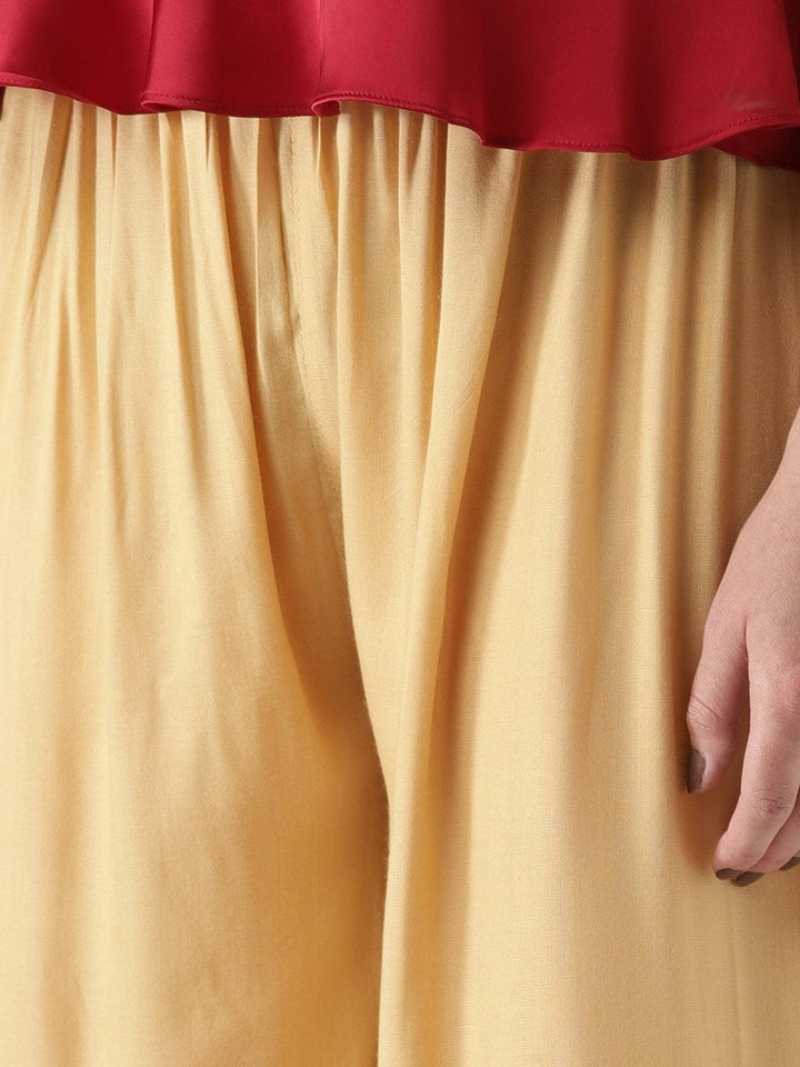 Beige Solid Rayon Palazzos