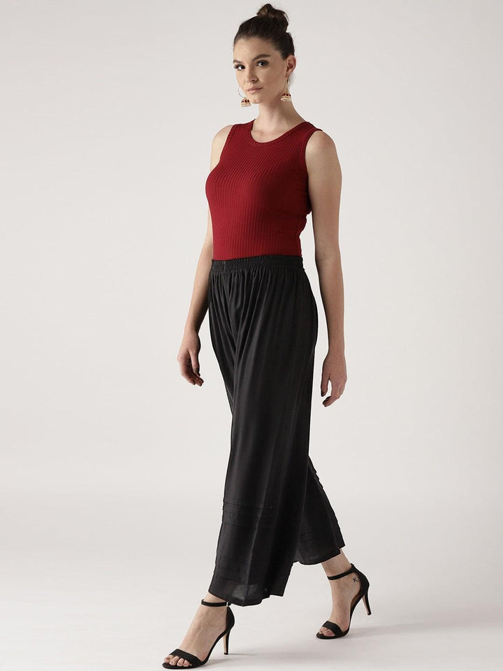 Black Solid Rayon Palazzos