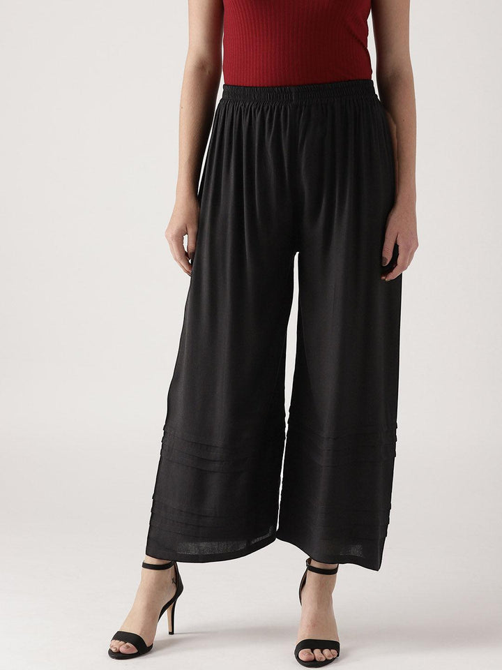 Black Solid Rayon Palazzos