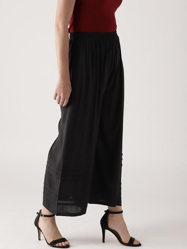 Black Solid Rayon Palazzos