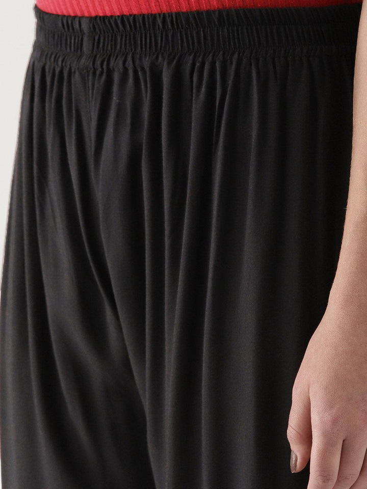 Black Solid Rayon Palazzos