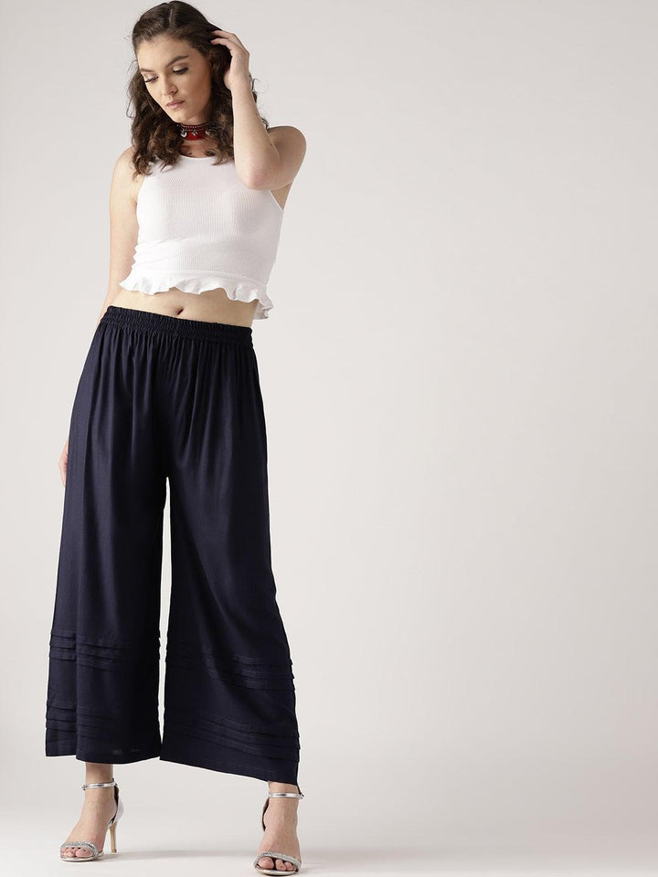 Blue Solid Rayon Palazzos