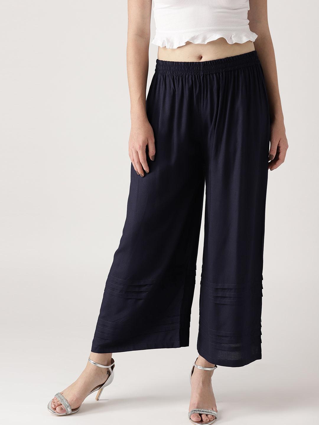 Blue Solid Rayon Palazzos - ShopLibas