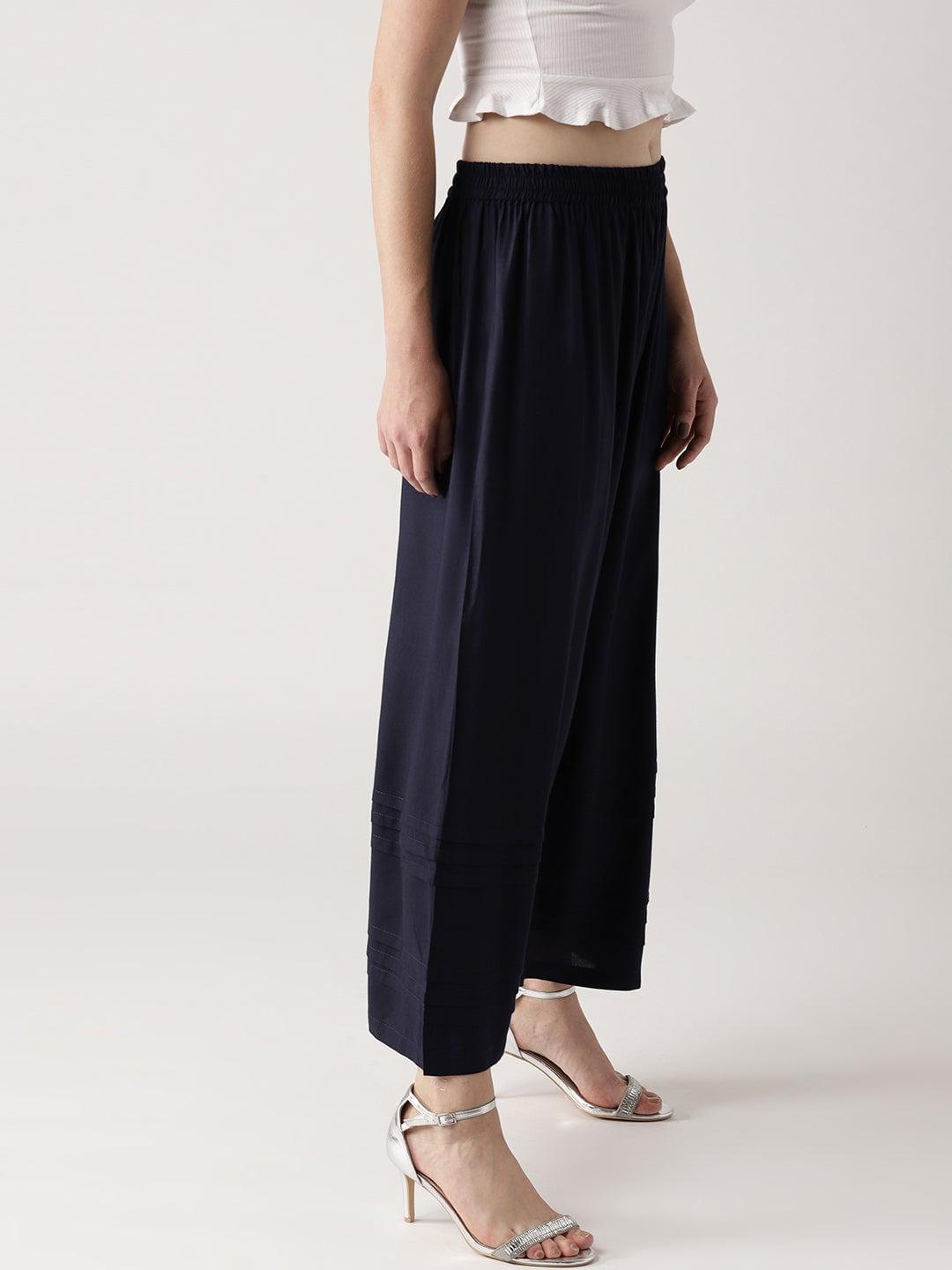 Blue Solid Rayon Palazzos - ShopLibas