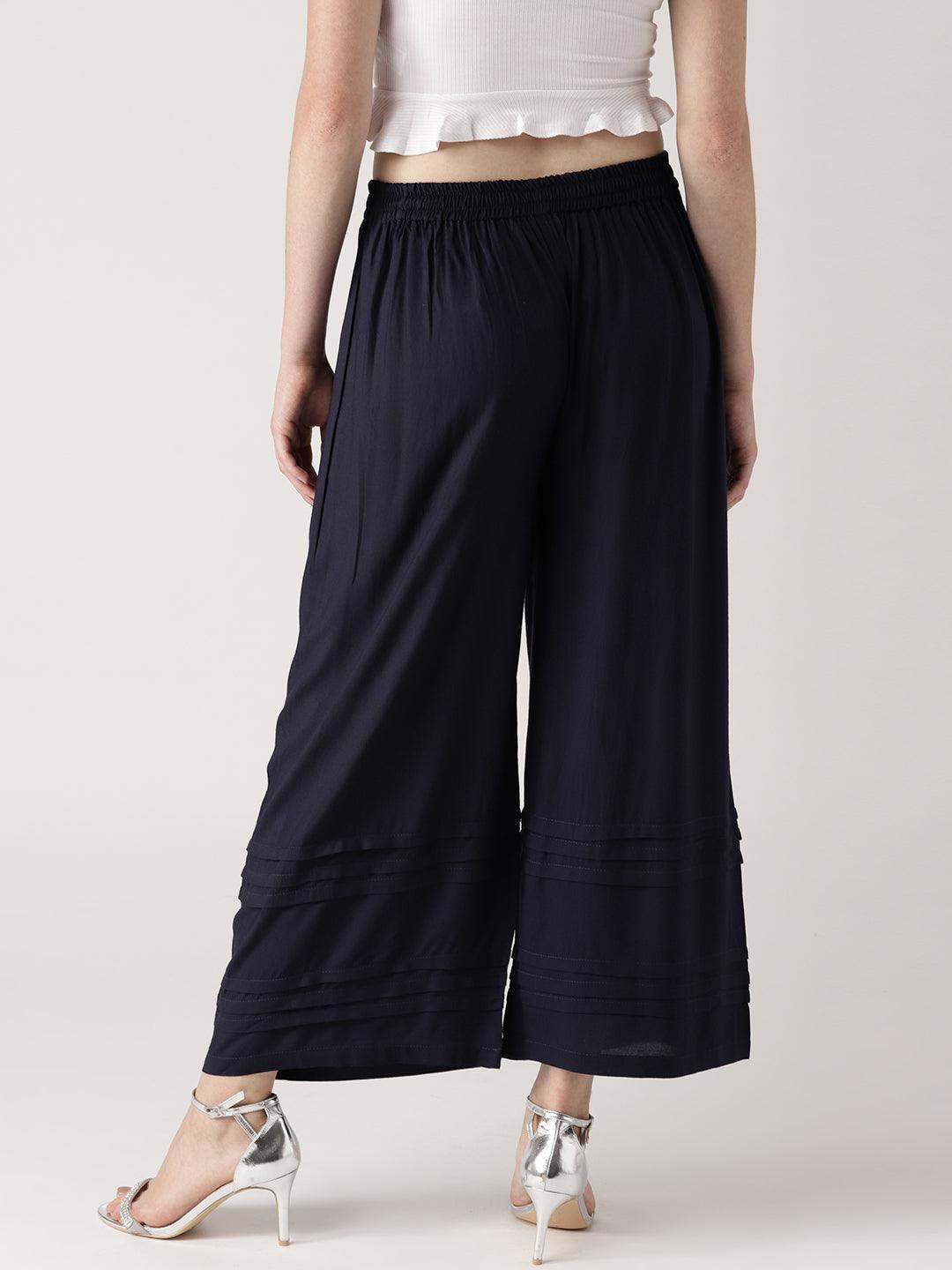 Blue Solid Rayon Palazzos - ShopLibas