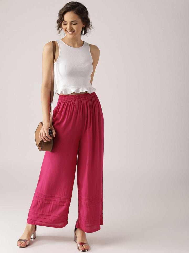 Pink Solid Rayon Palazzos