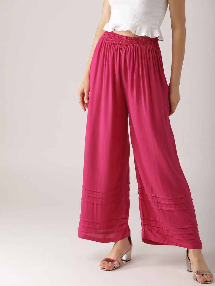 Pink Solid Rayon Palazzos