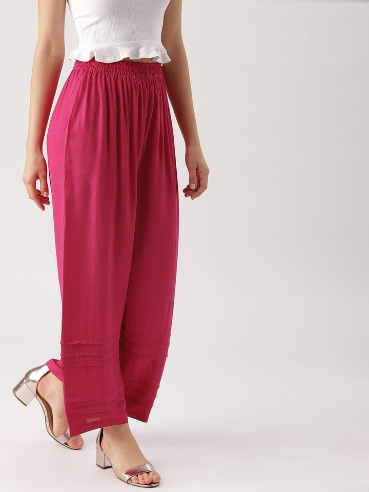 Pink Solid Rayon Palazzos