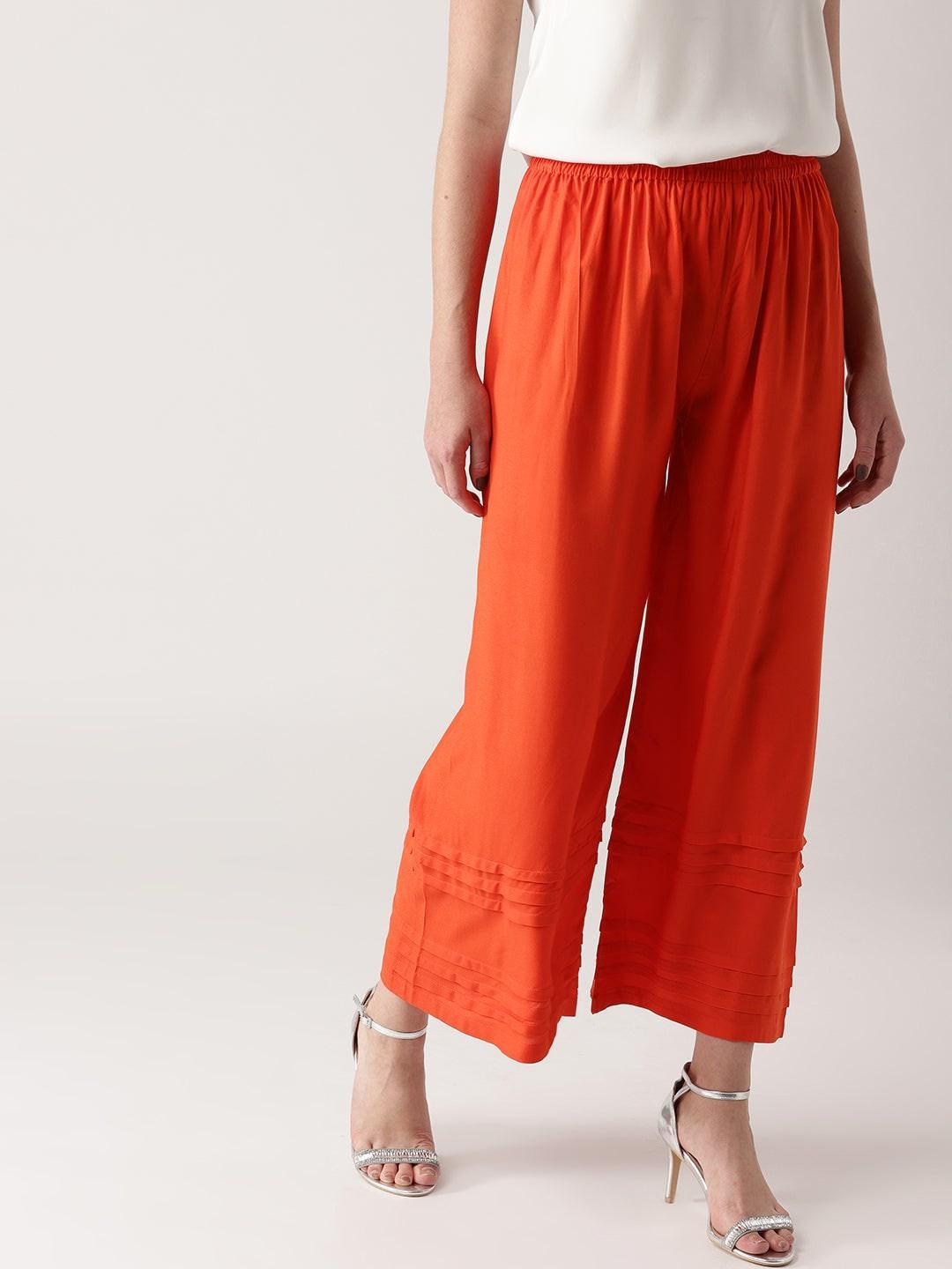 Orange Solid Rayon Palazzos - ShopLibas