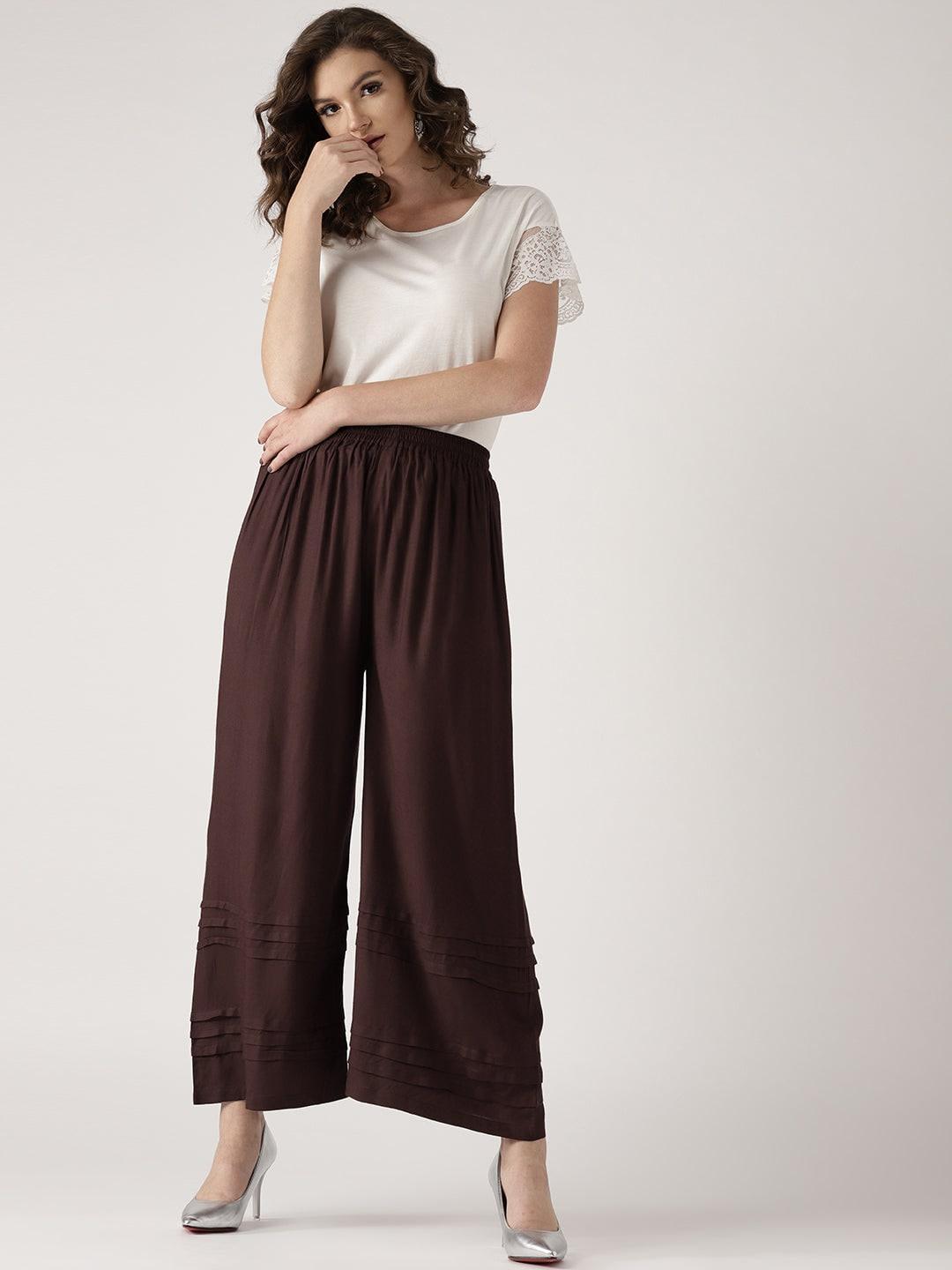 Brown Solid Rayon Palazzos - ShopLibas