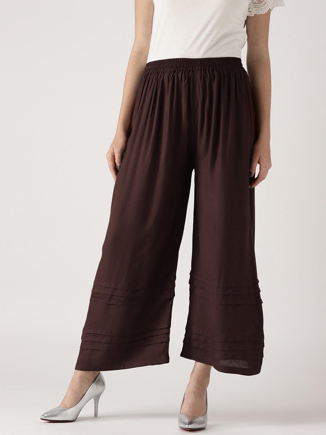 Brown Solid Rayon Palazzos - ShopLibas