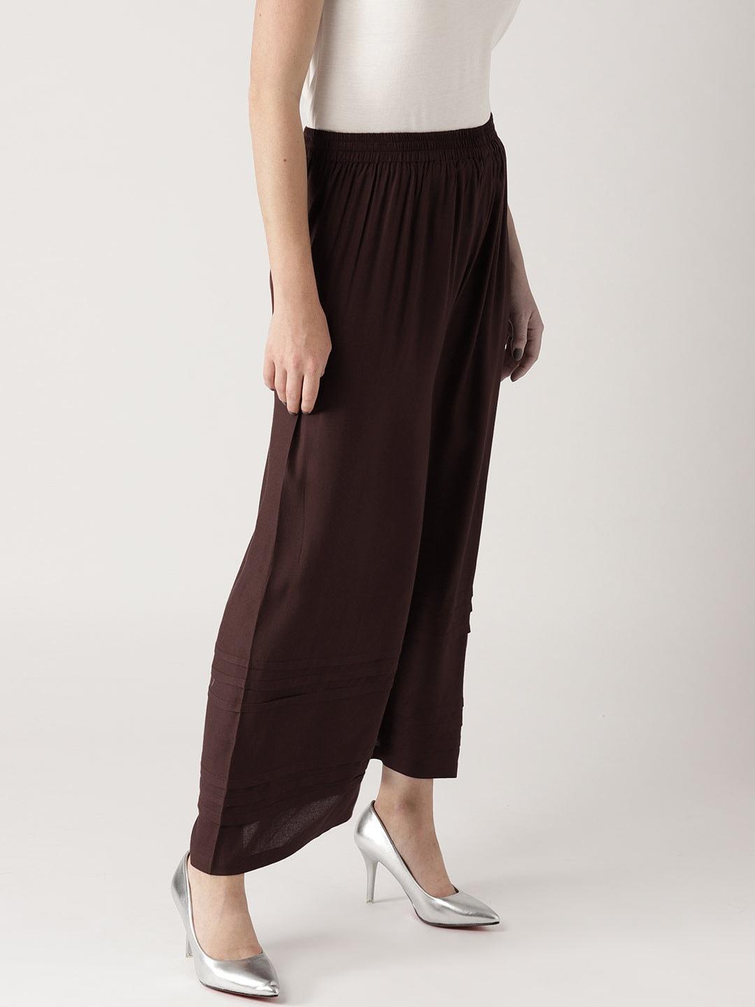 Brown Solid Rayon Palazzos - ShopLibas
