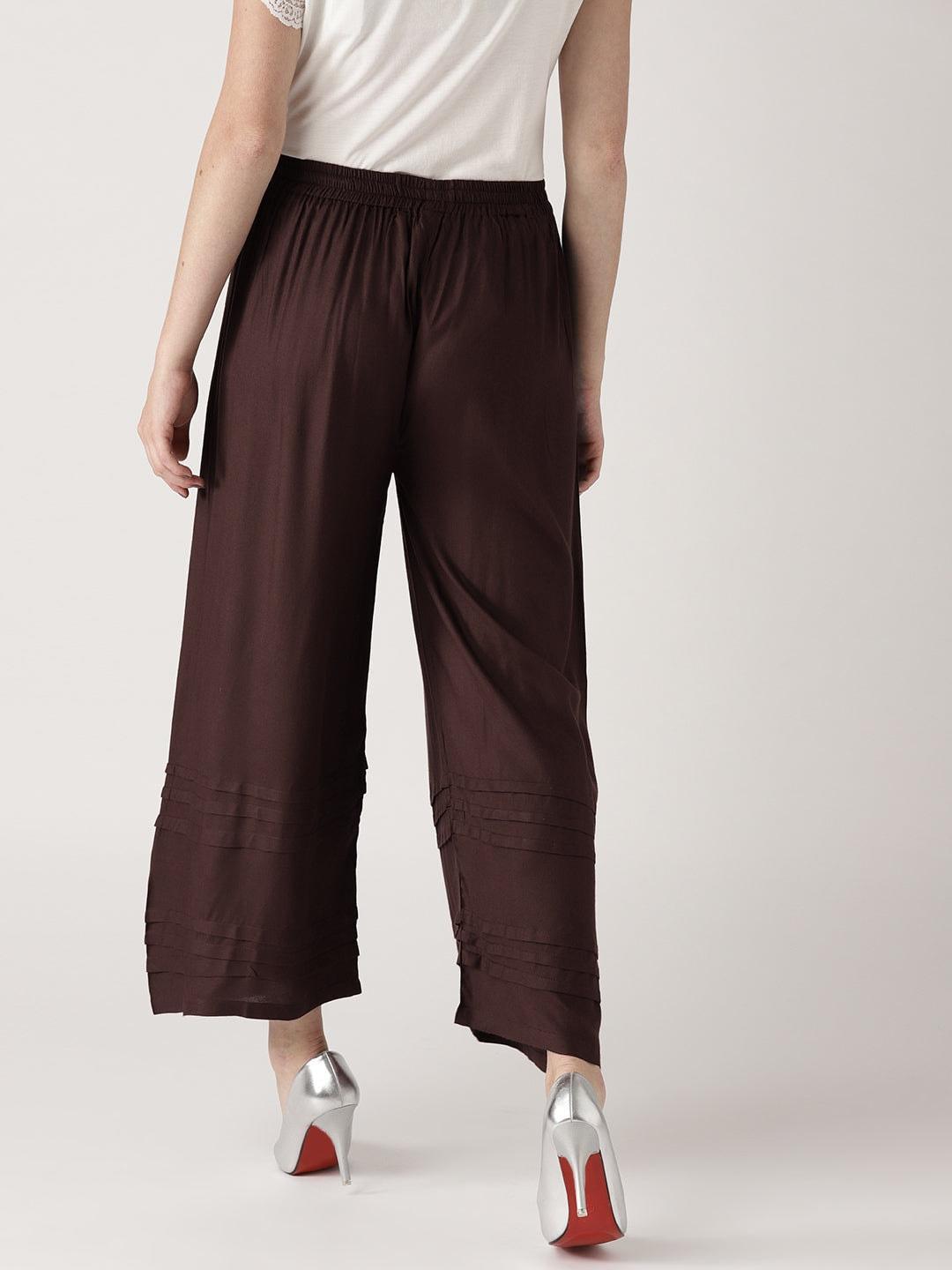 Brown Solid Rayon Palazzos - ShopLibas