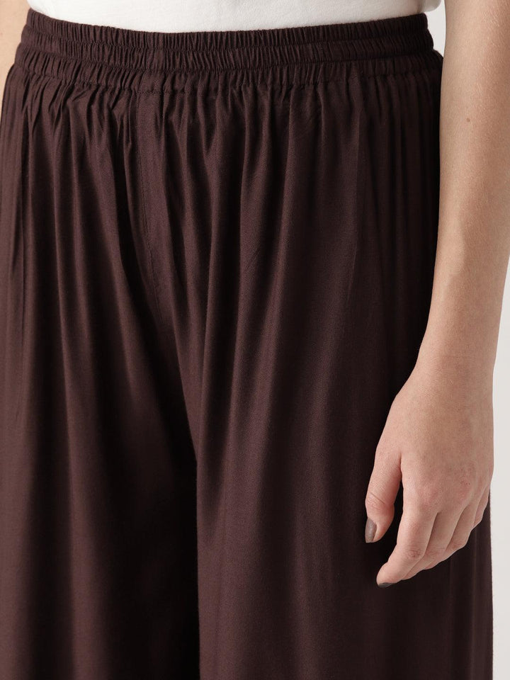 Brown Solid Rayon Palazzos