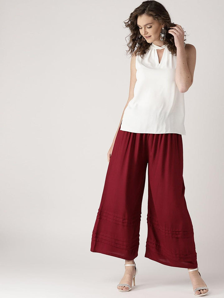 Maroon Solid Rayon Palazzos