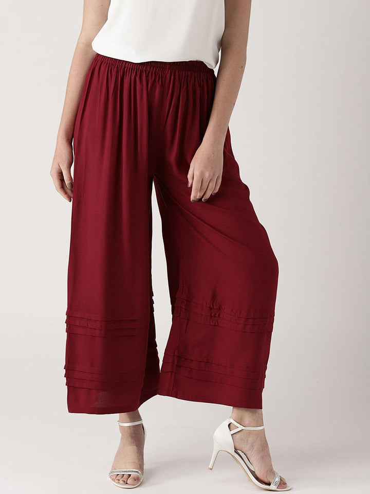 Maroon Solid Rayon Palazzos