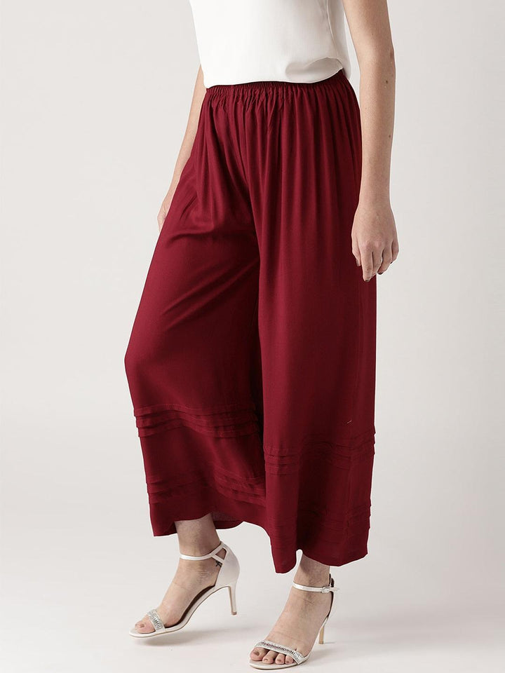 Maroon Solid Rayon Palazzos