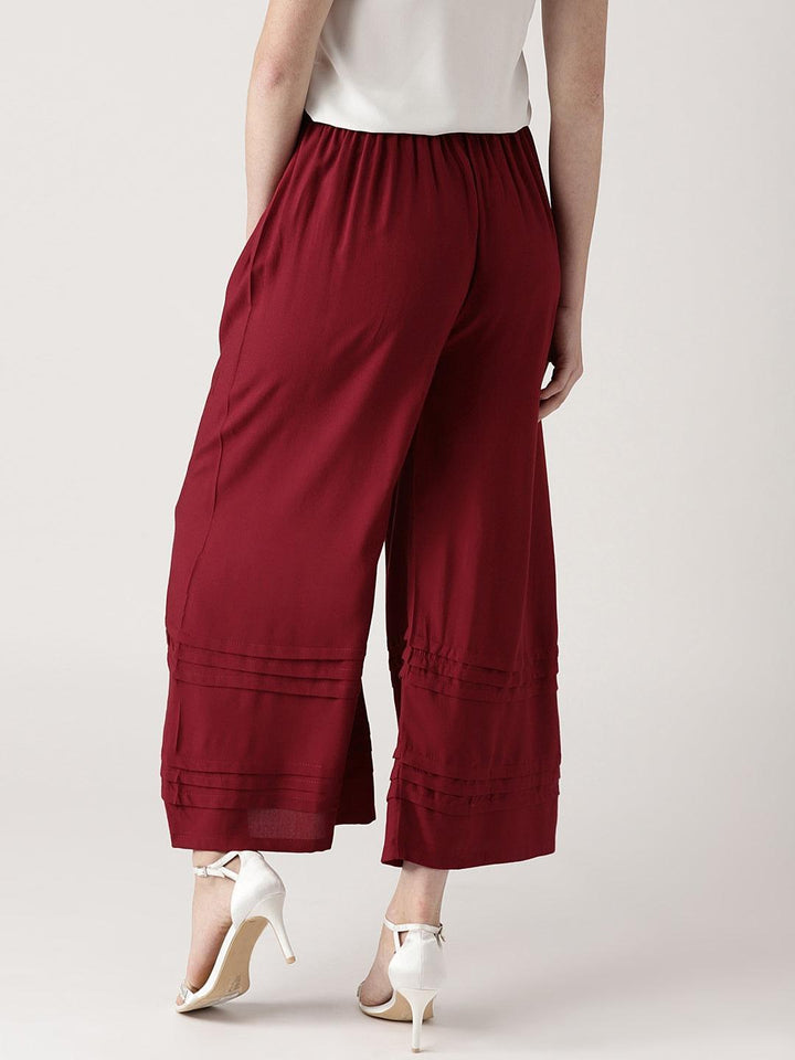 Maroon Solid Rayon Palazzos