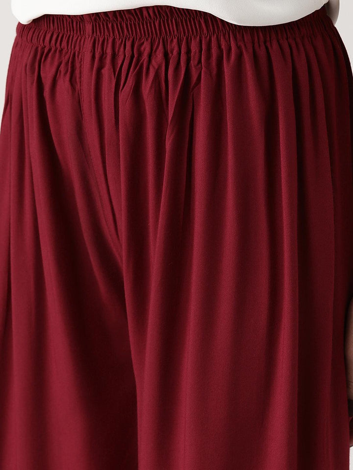 Maroon Solid Rayon Palazzos
