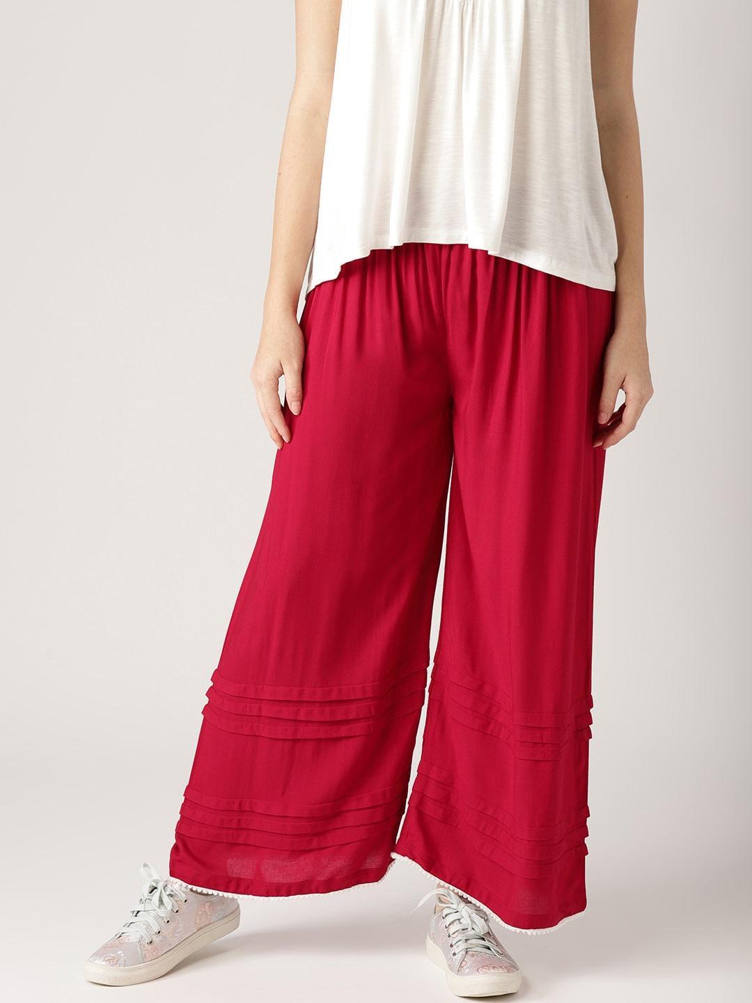 Maroon Solid Rayon Palazzos - ShopLibas