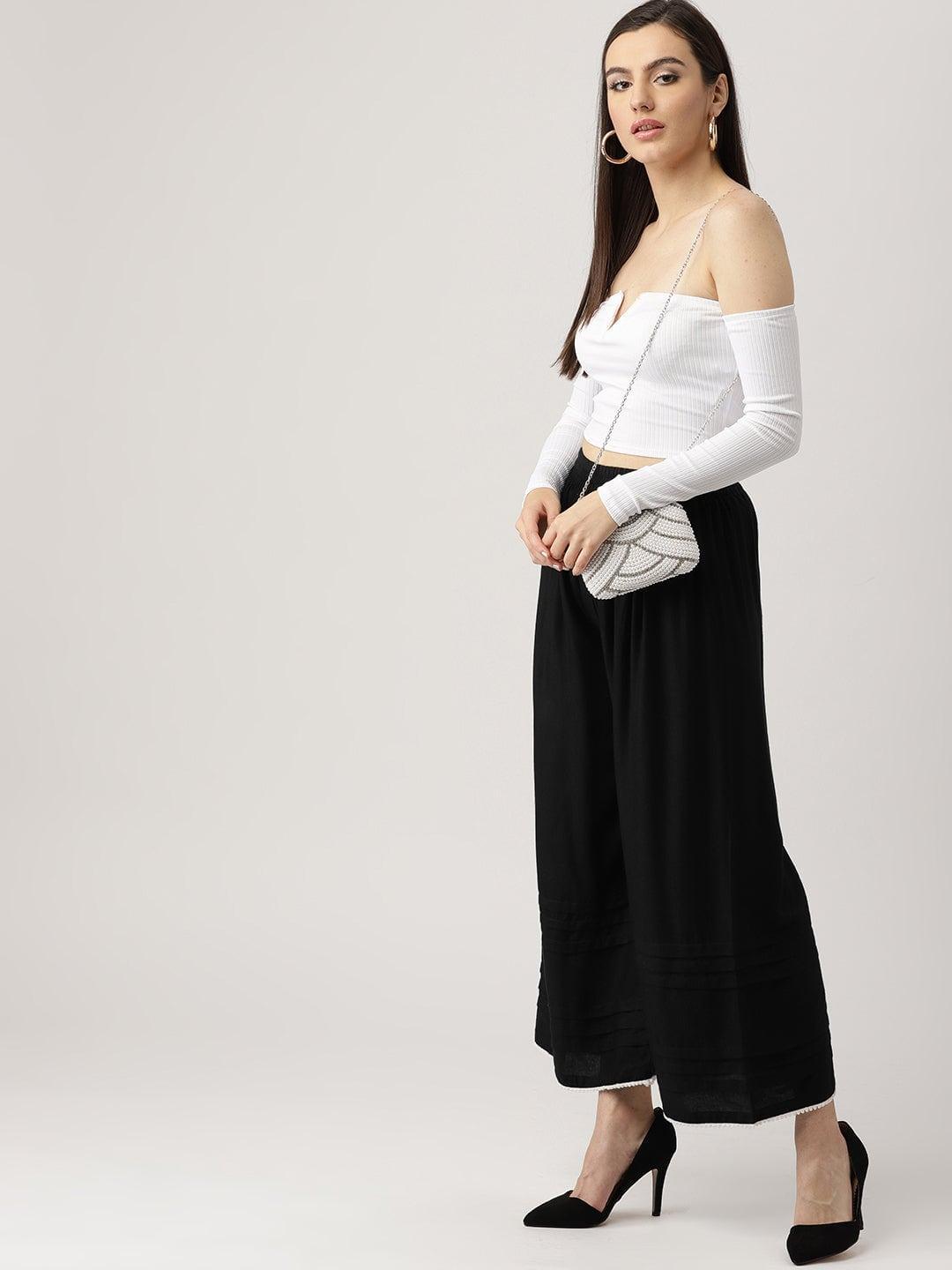 Black Solid Rayon Palazzos - ShopLibas