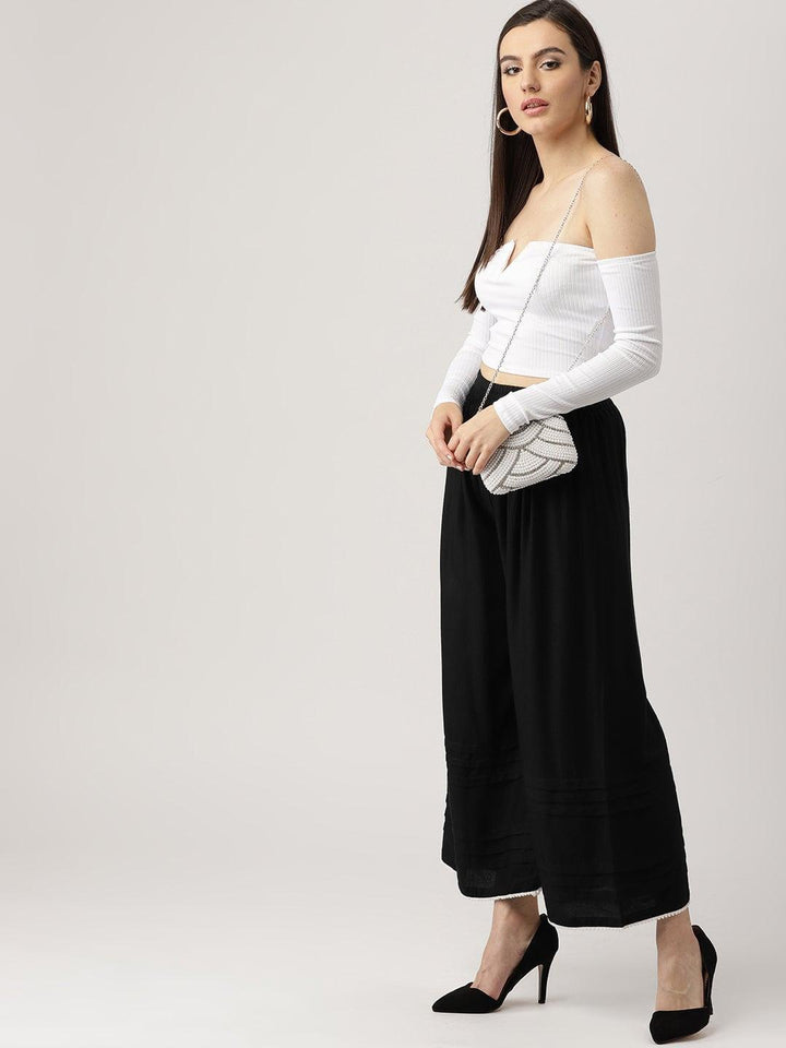 Black Solid Rayon Palazzos