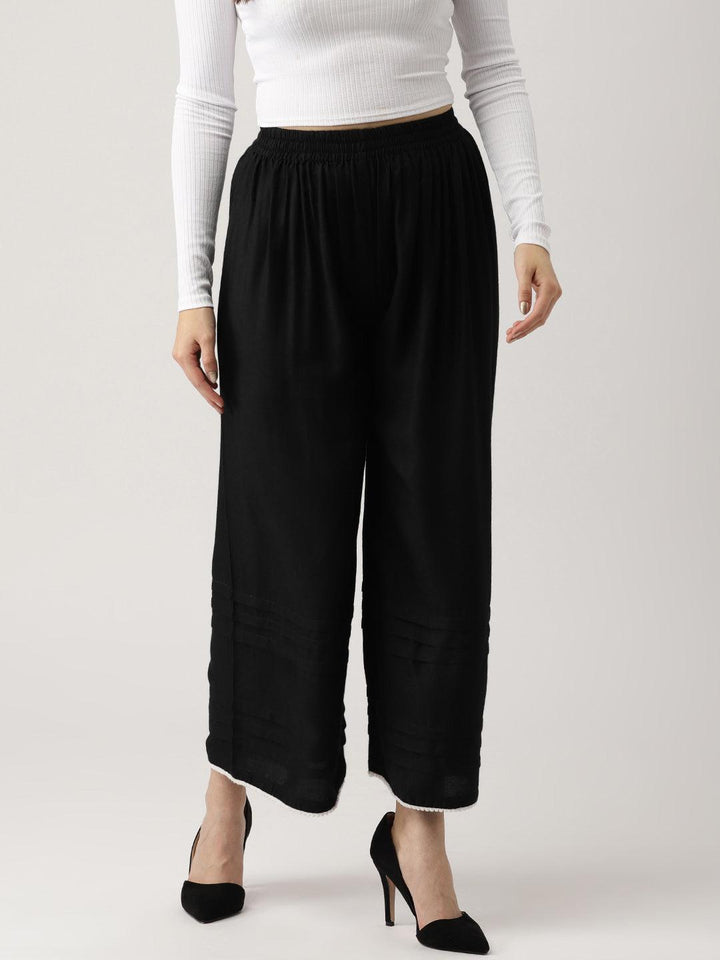 Black Solid Rayon Palazzos