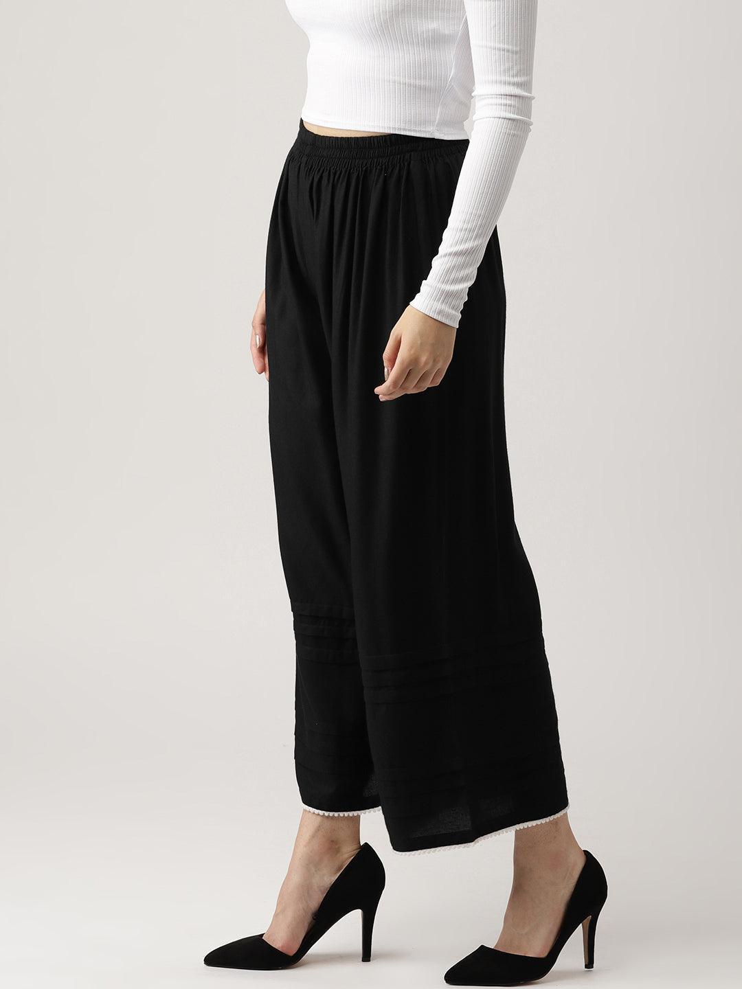 Black Solid Rayon Palazzos - ShopLibas