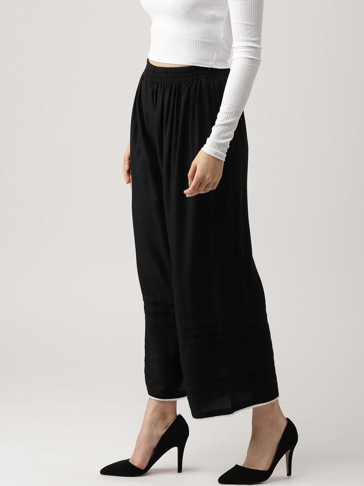 Black Solid Rayon Palazzos