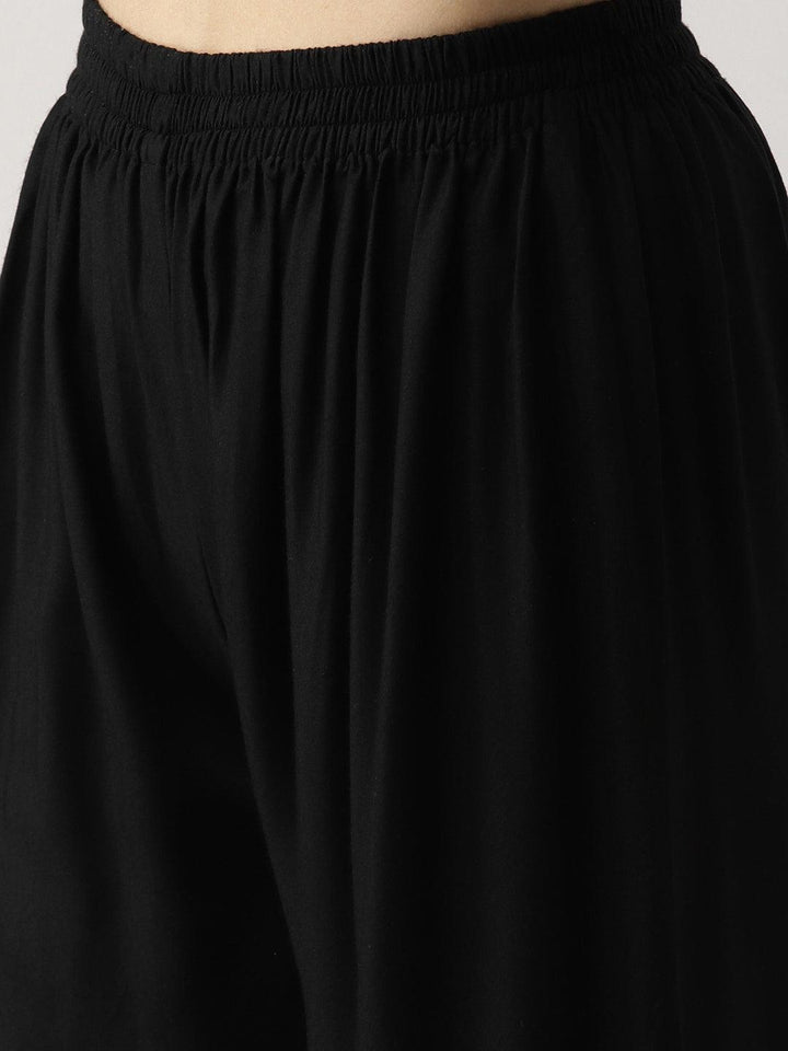 Black Solid Rayon Palazzos