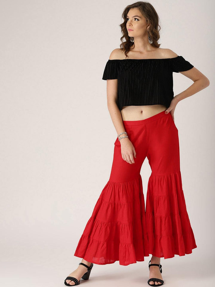 Red Solid Cotton Palazzos