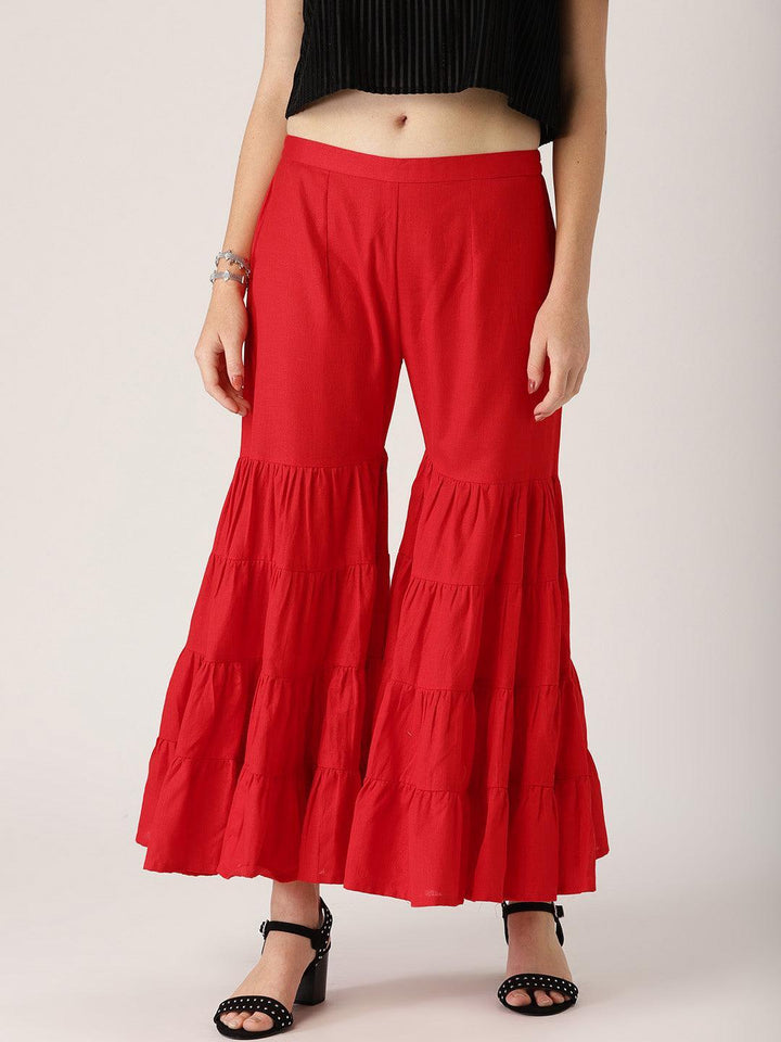 Red Solid Cotton Palazzos