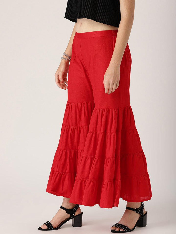 Red Solid Cotton Palazzos