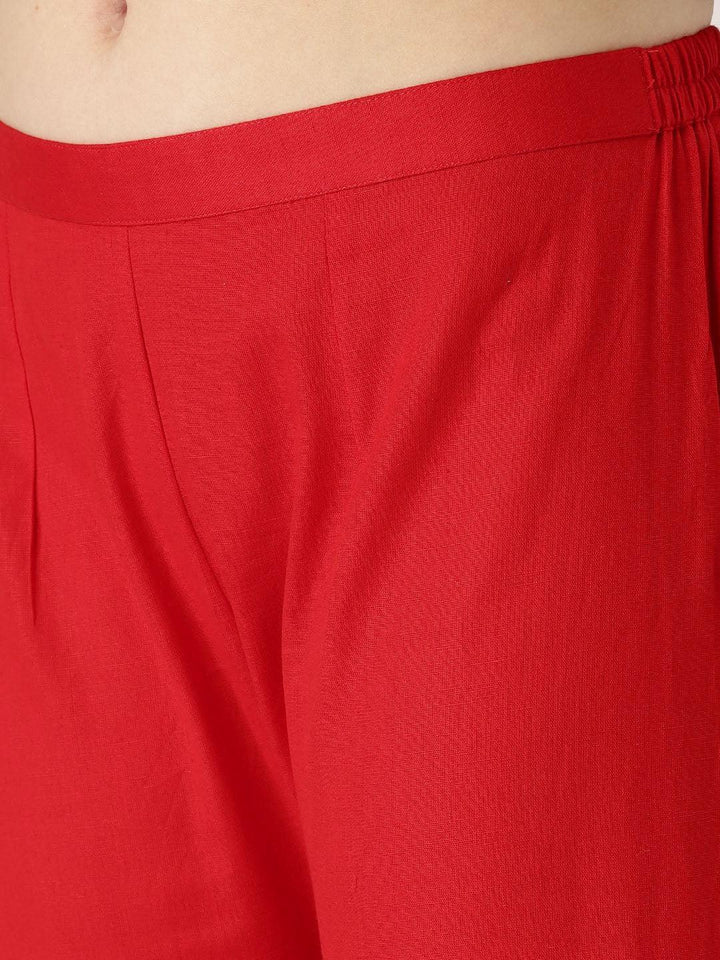 Red Solid Cotton Palazzos