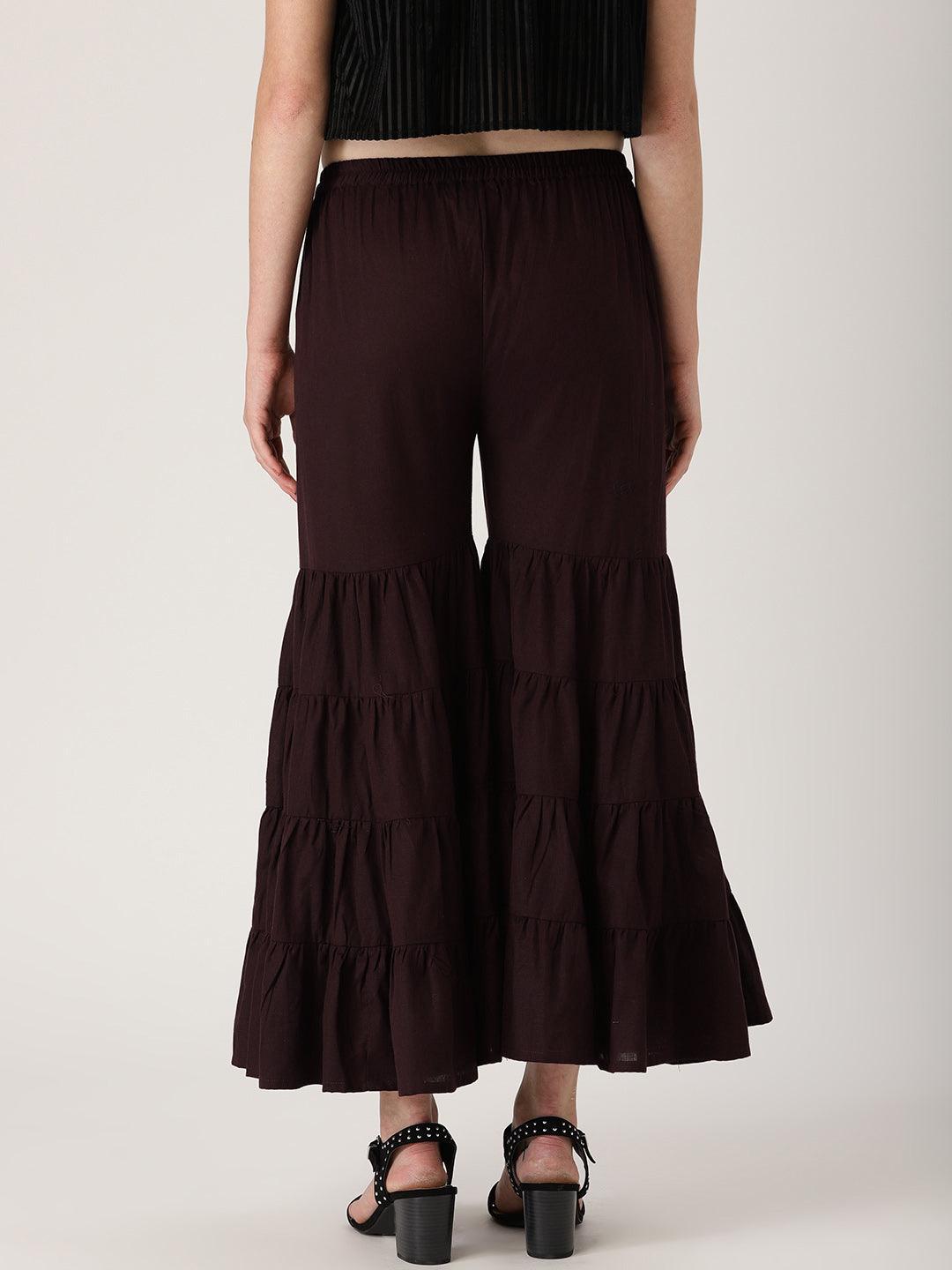 Brown Solid Cotton Sharara Pants - ShopLibas