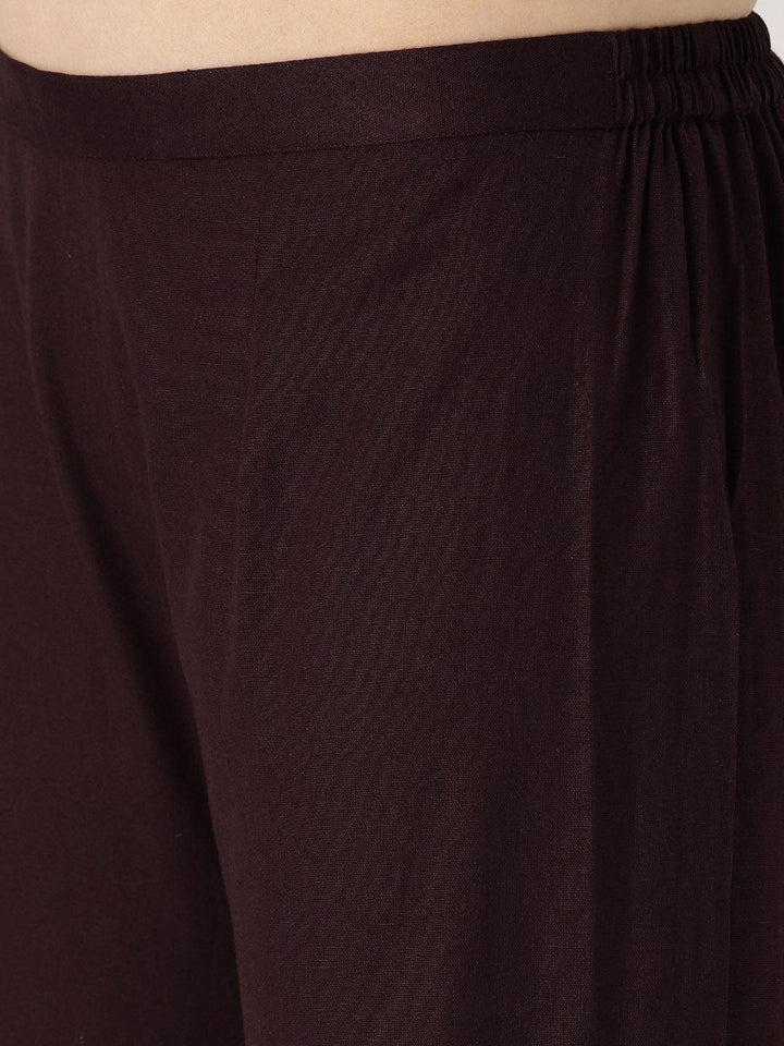 Brown Solid Cotton Sharara Pants