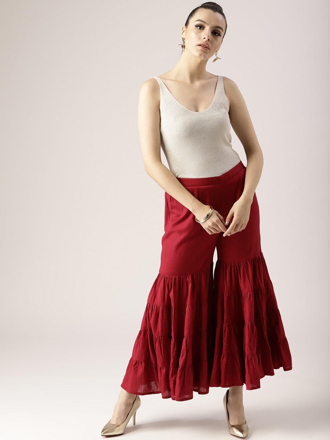 Maroon Solid Cotton Palazzos - ShopLibas