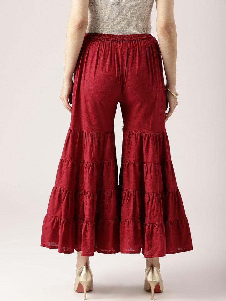 Maroon Solid Cotton Palazzos
