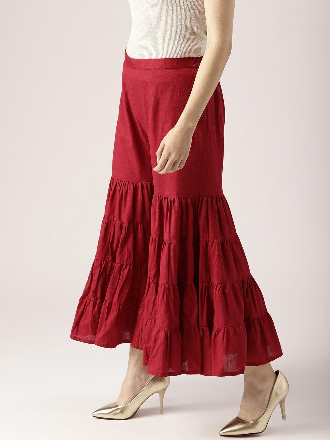 Maroon Solid Cotton Palazzos - ShopLibas