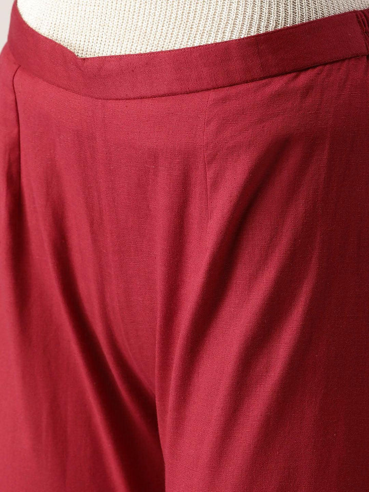 Maroon Solid Cotton Palazzos