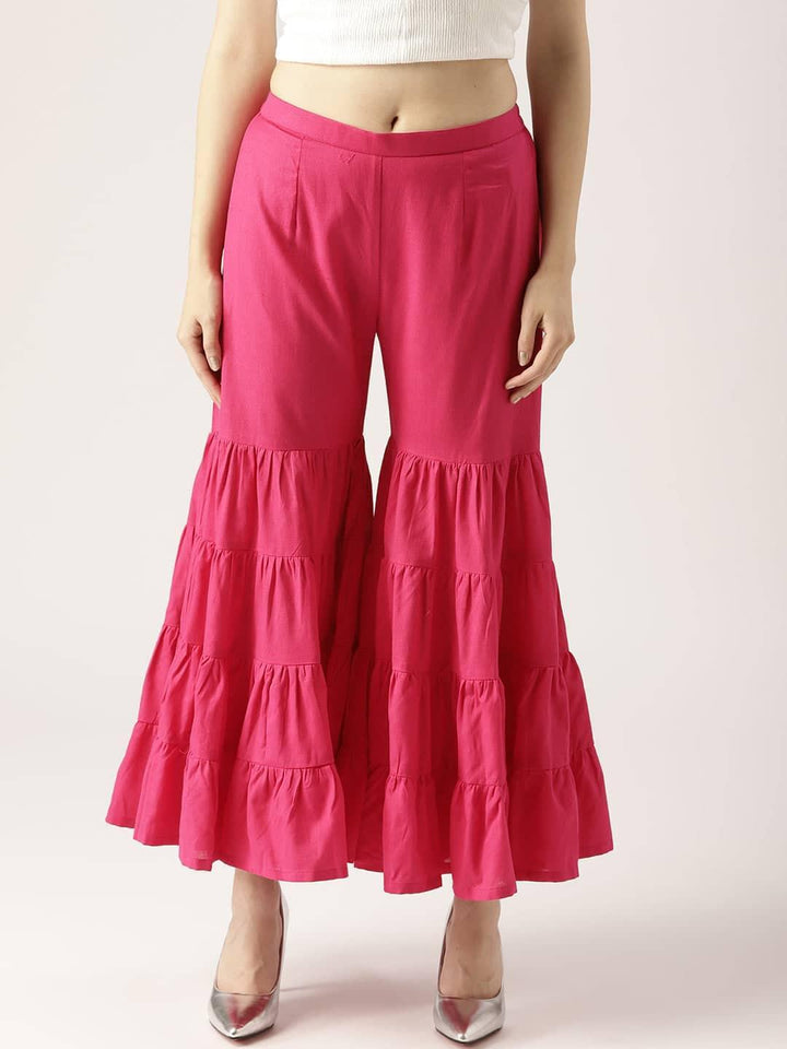 Pink Solid Cotton Palazzos