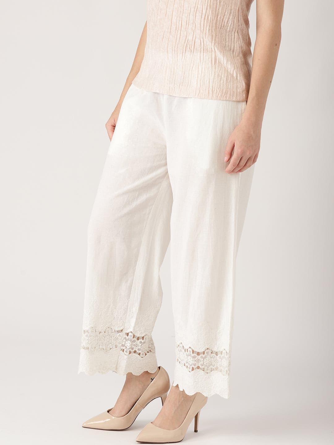 White Solid Cotton Palazzos - ShopLibas