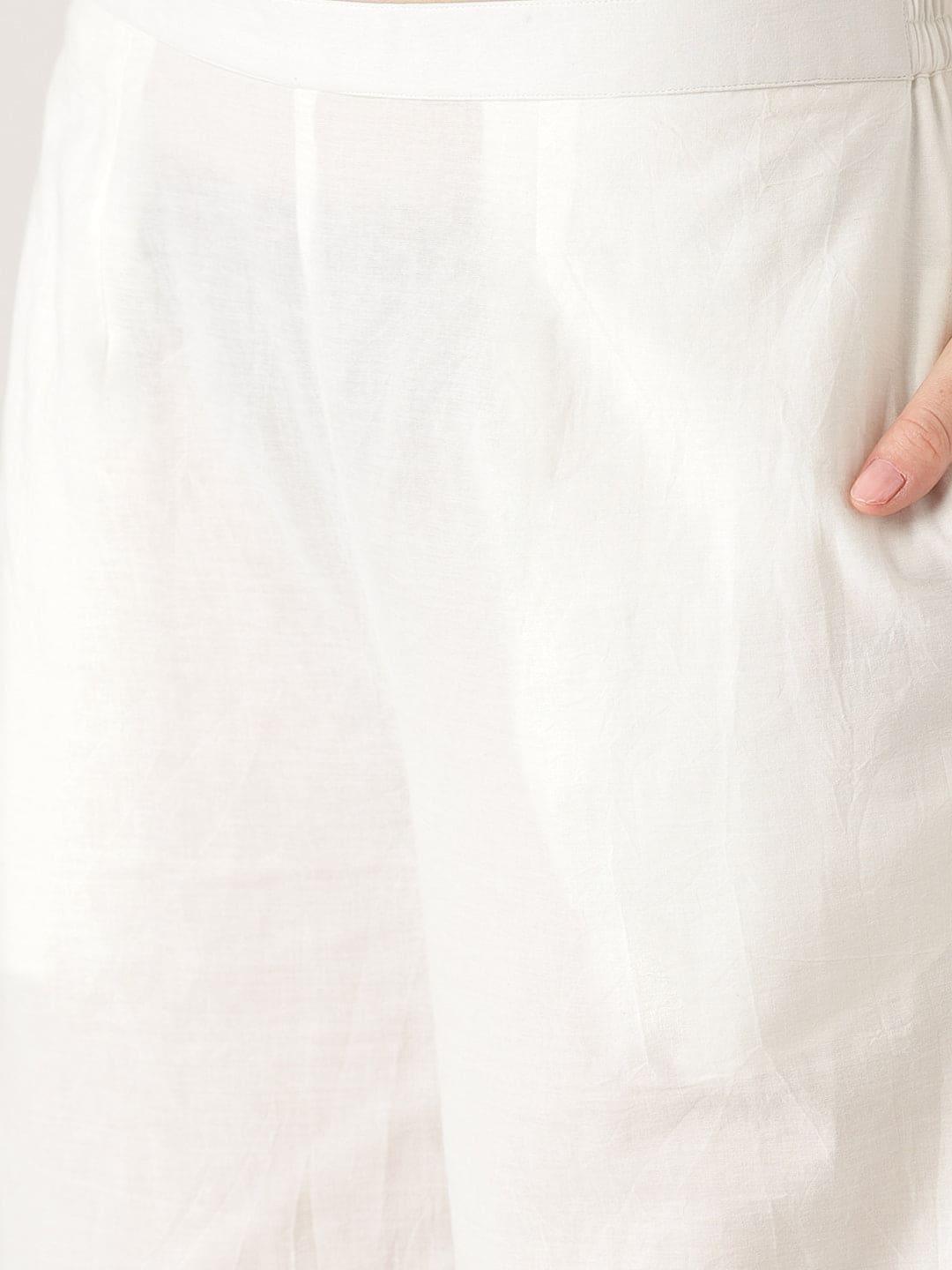 White Solid Cotton Palazzos - ShopLibas