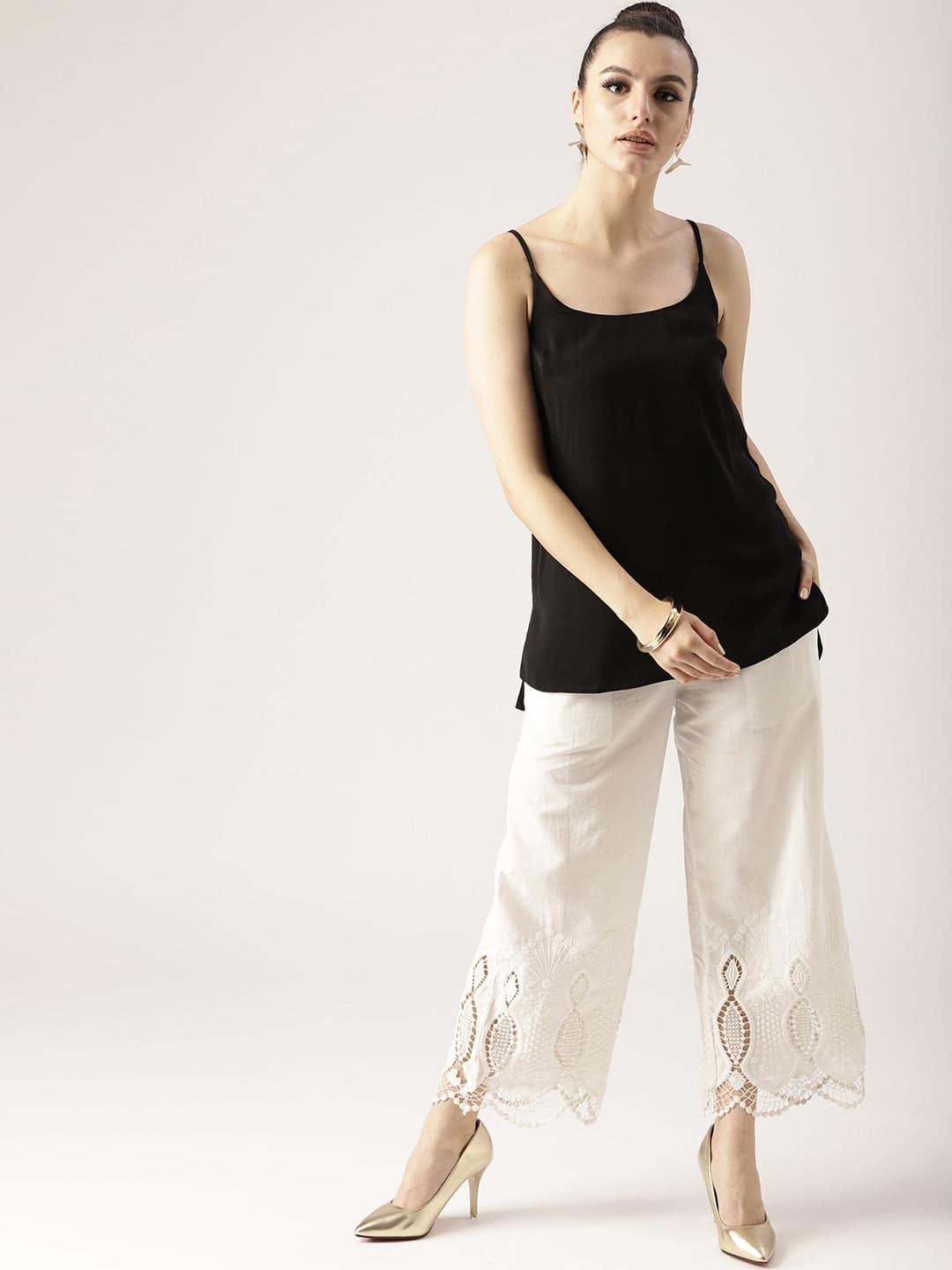 White Solid Cotton Palazzos - ShopLibas