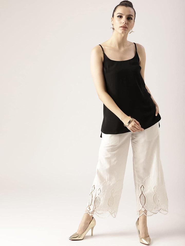White Solid Cotton Palazzos