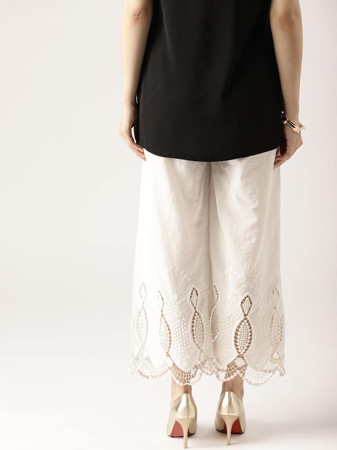 White Solid Cotton Palazzos - ShopLibas