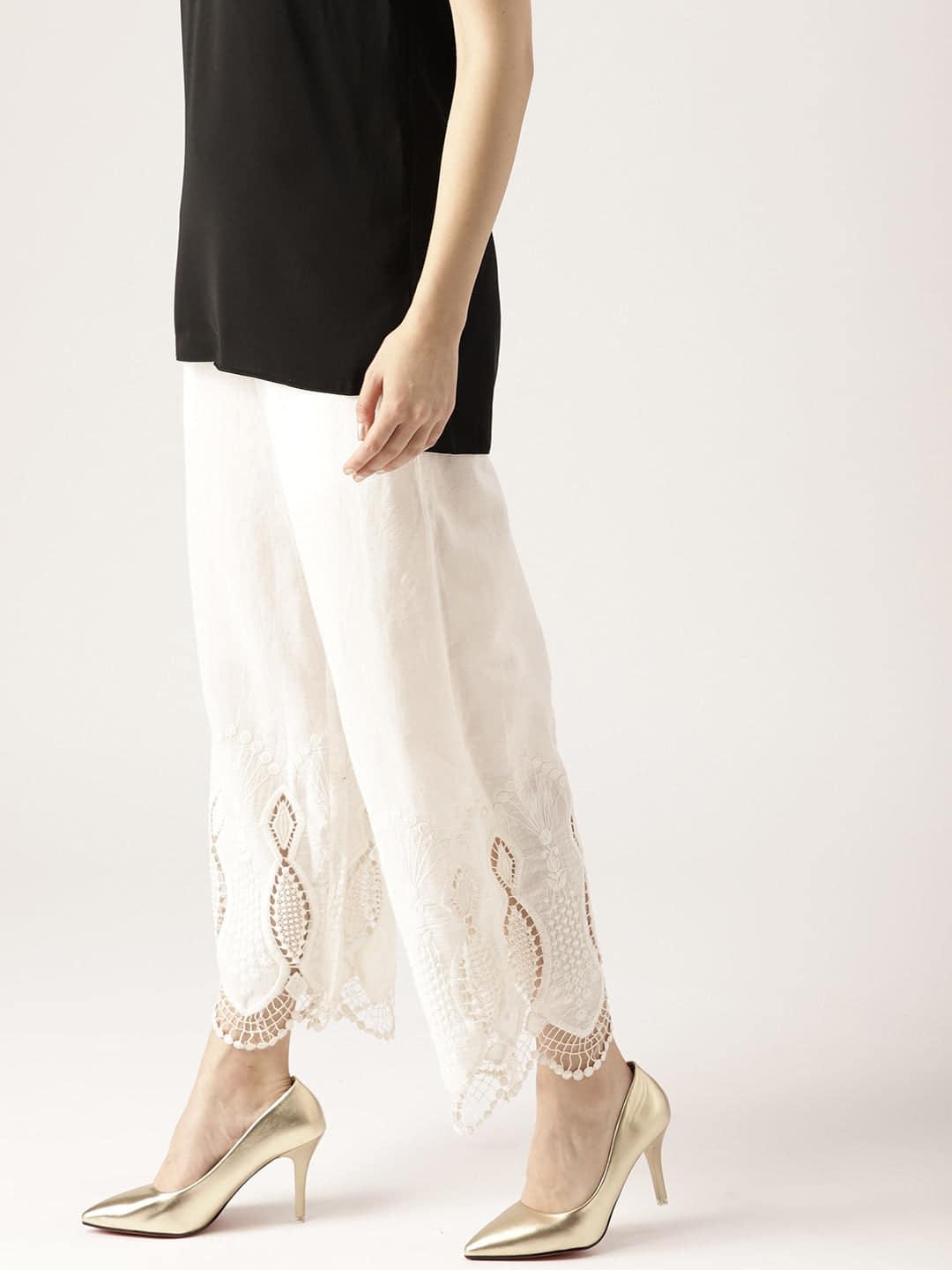 White Solid Cotton Palazzos - ShopLibas