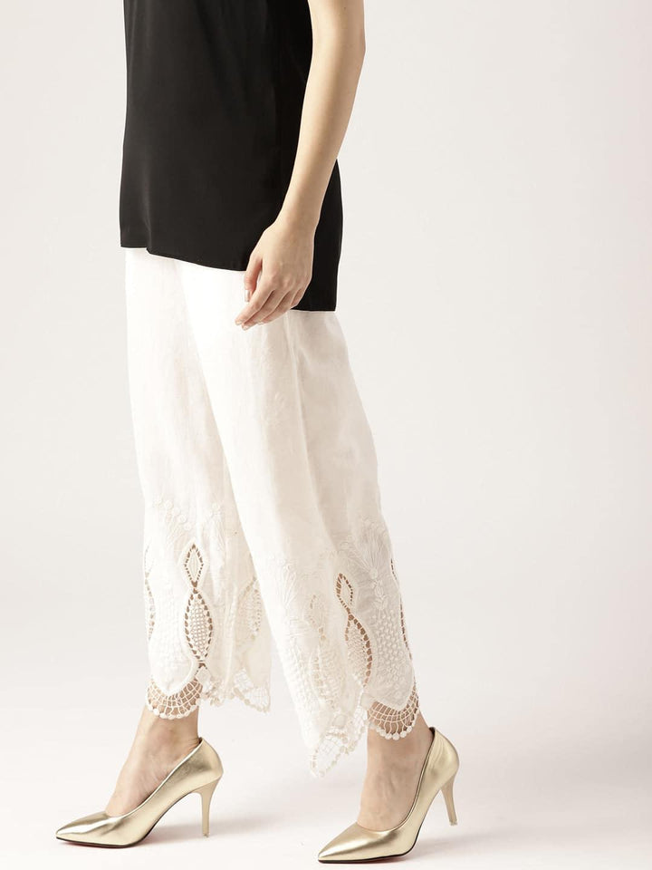 White Solid Cotton Palazzos